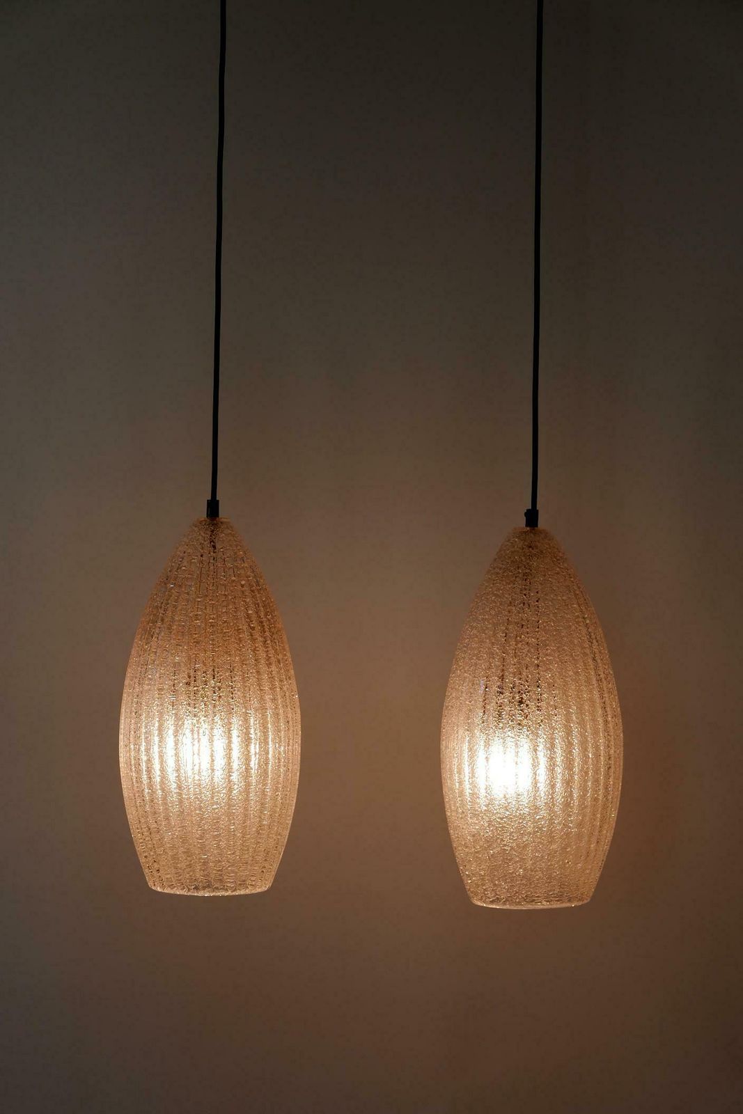 2043.0 Set Of Two Mid Century Modern Textured Glass Pendant Lamps 1960s Germany photo