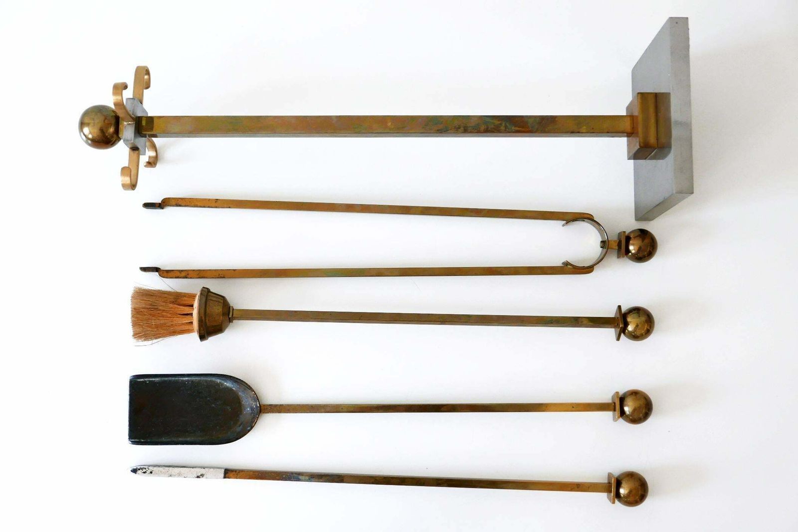 Exceptional Mid Century Modern Brass And Steel Fireplace Tools 1970s photo buy