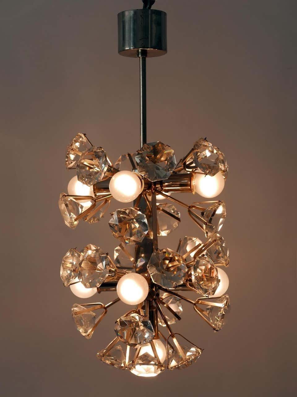 photo furniture Exceptional Diamond Shaped Large Crystal Glass Chandelier By Bakalowits & Sons
