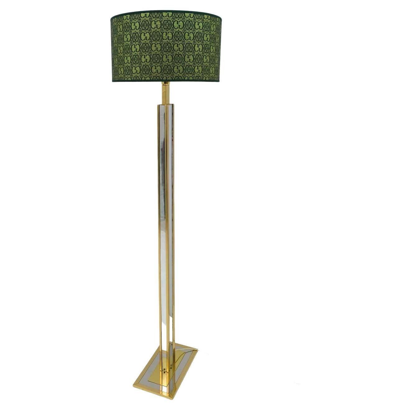 Romeo Rega Mid Century Modern Italian Brass Floor Lamp With Gucci Fabric, 1970s