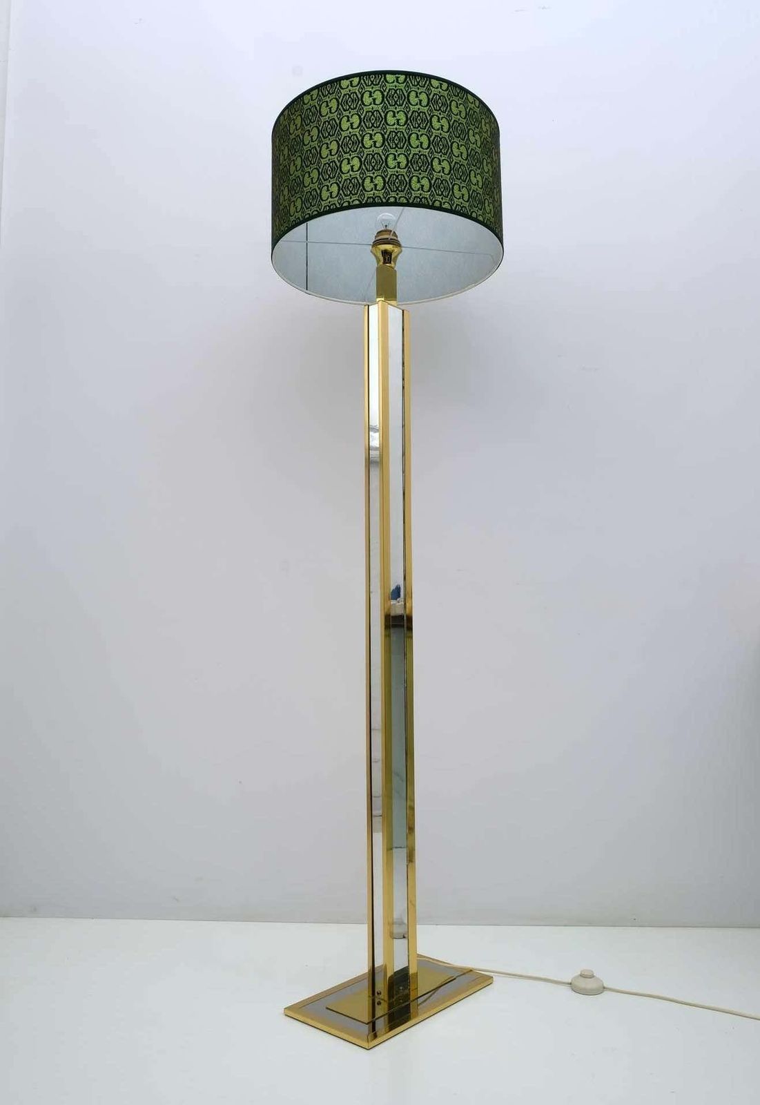 Romeo Rega Mid Century Modern Italian Brass Floor Lamp With Gucci Fabric, 1970s photo for sale