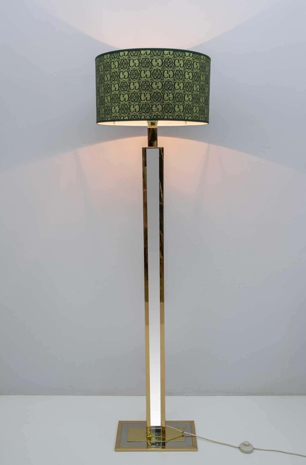 Romeo Rega Mid Century Modern Italian Brass Floor Lamp With Gucci Fabric, 1970s photo Lighting