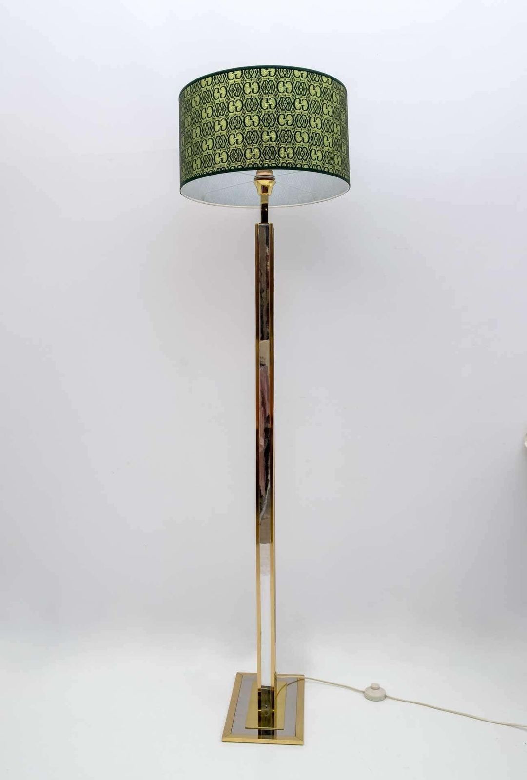 Romeo Rega Mid Century Modern Italian Brass Floor Lamp With Gucci Fabric, 1970s photo 2541.0