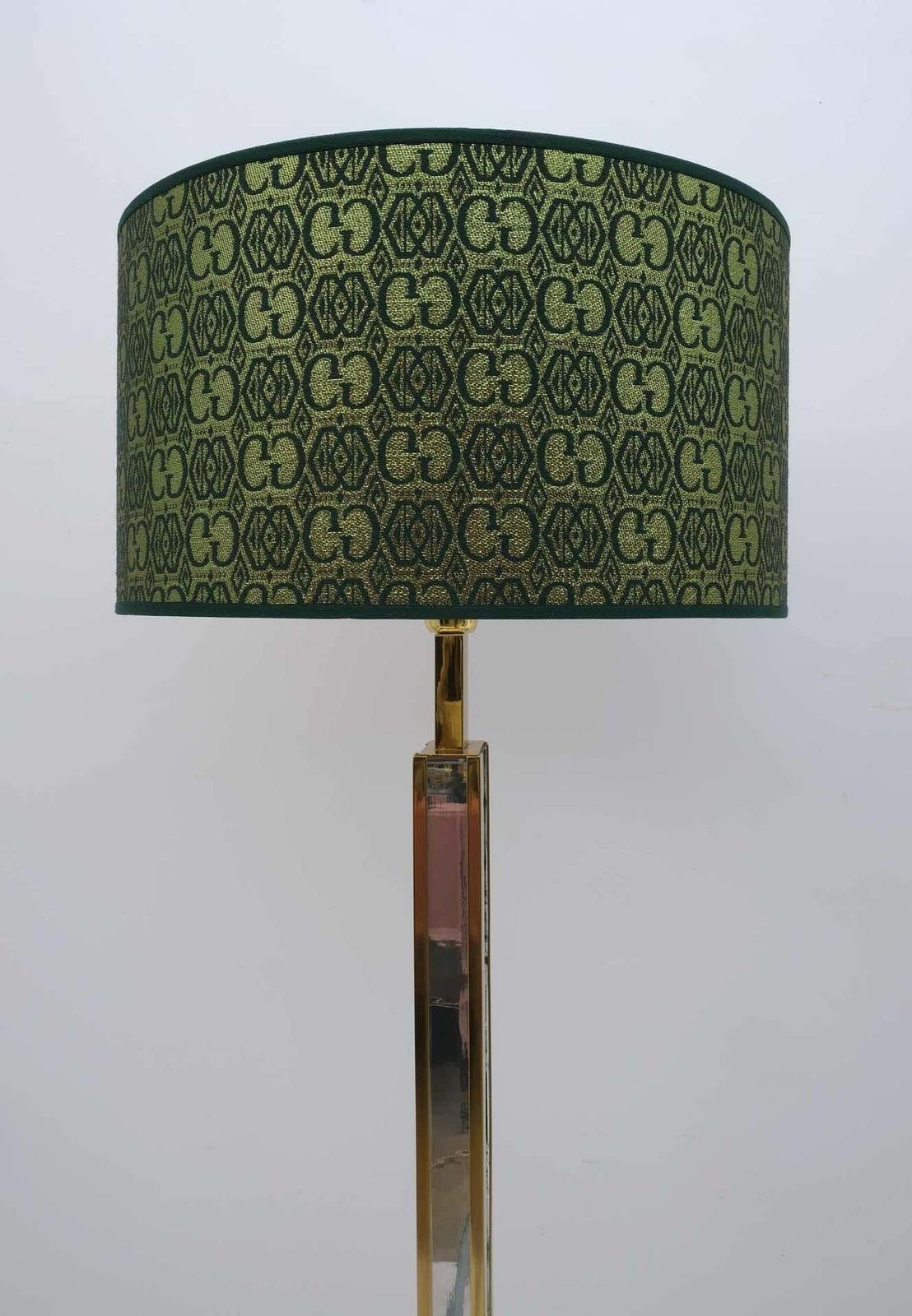 Romeo Rega Mid Century Modern Italian Brass Floor Lamp With Gucci Fabric, 1970s photo vinterior
