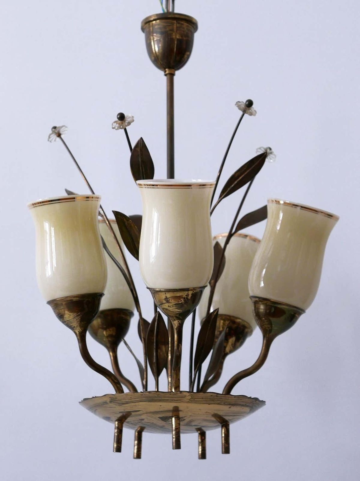 Exceptional Scandinavian Brass & Opal Glass Chandelier Or Ceiling Lamp, 1950s photo 19967.0