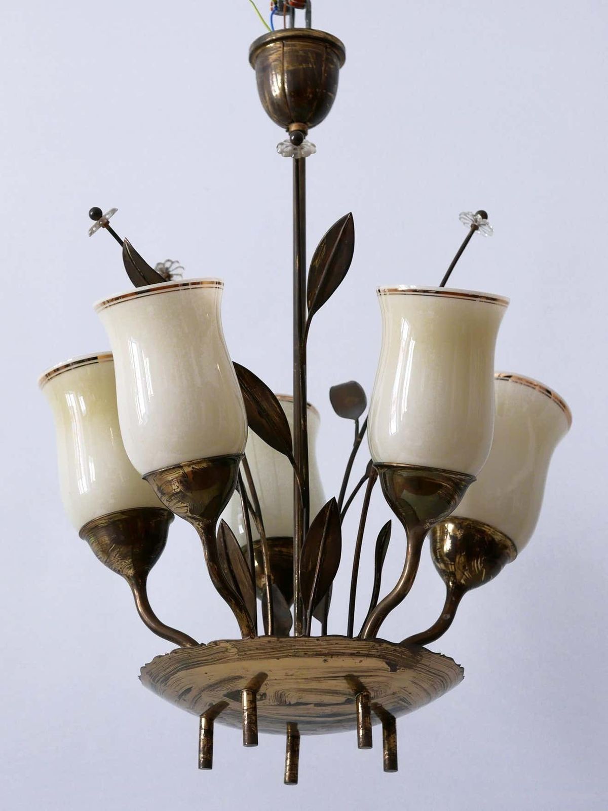 photo furniture Exceptional Scandinavian Brass & Opal Glass Chandelier Or Ceiling Lamp, 1950s