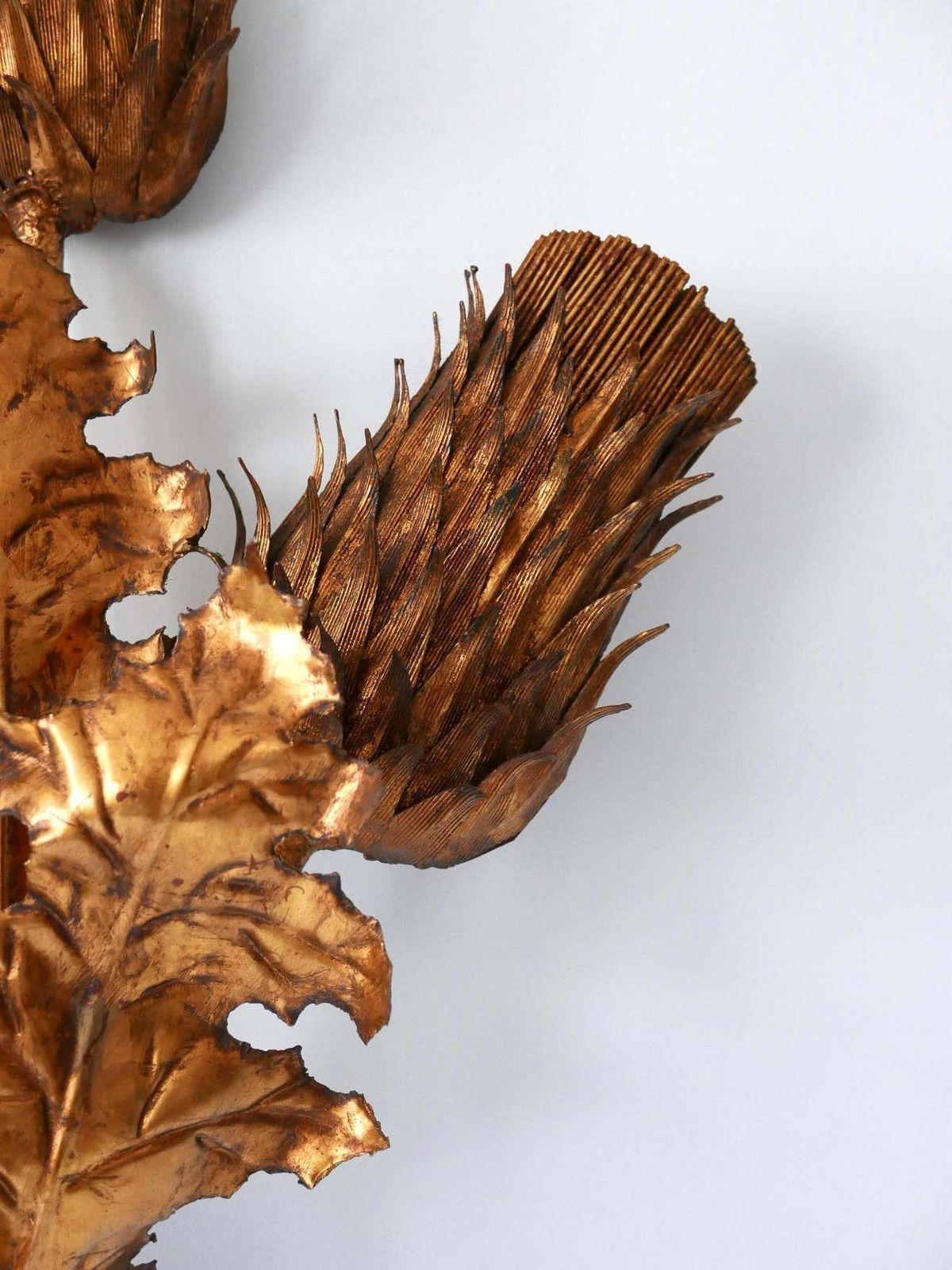 photo furniture Huge Mid Century Modern Gilt Metal Three Flamed Thistle Flower Sconce 1960s
