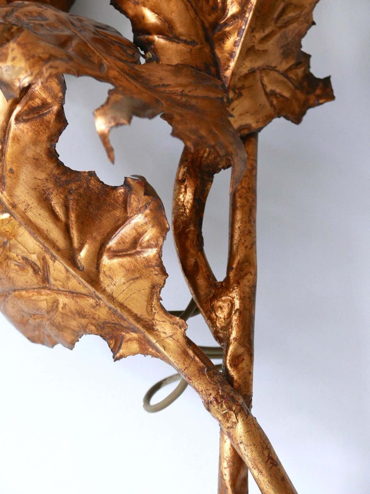 photo vinterior Huge Mid Century Modern Gilt Metal Three Flamed Thistle Flower Sconce 1960s