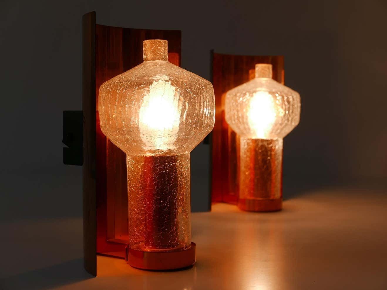 Set Of Two Mid Century Modern Copper & Glass Sconces By Kaiser Leuchten, 1960s photo vintage