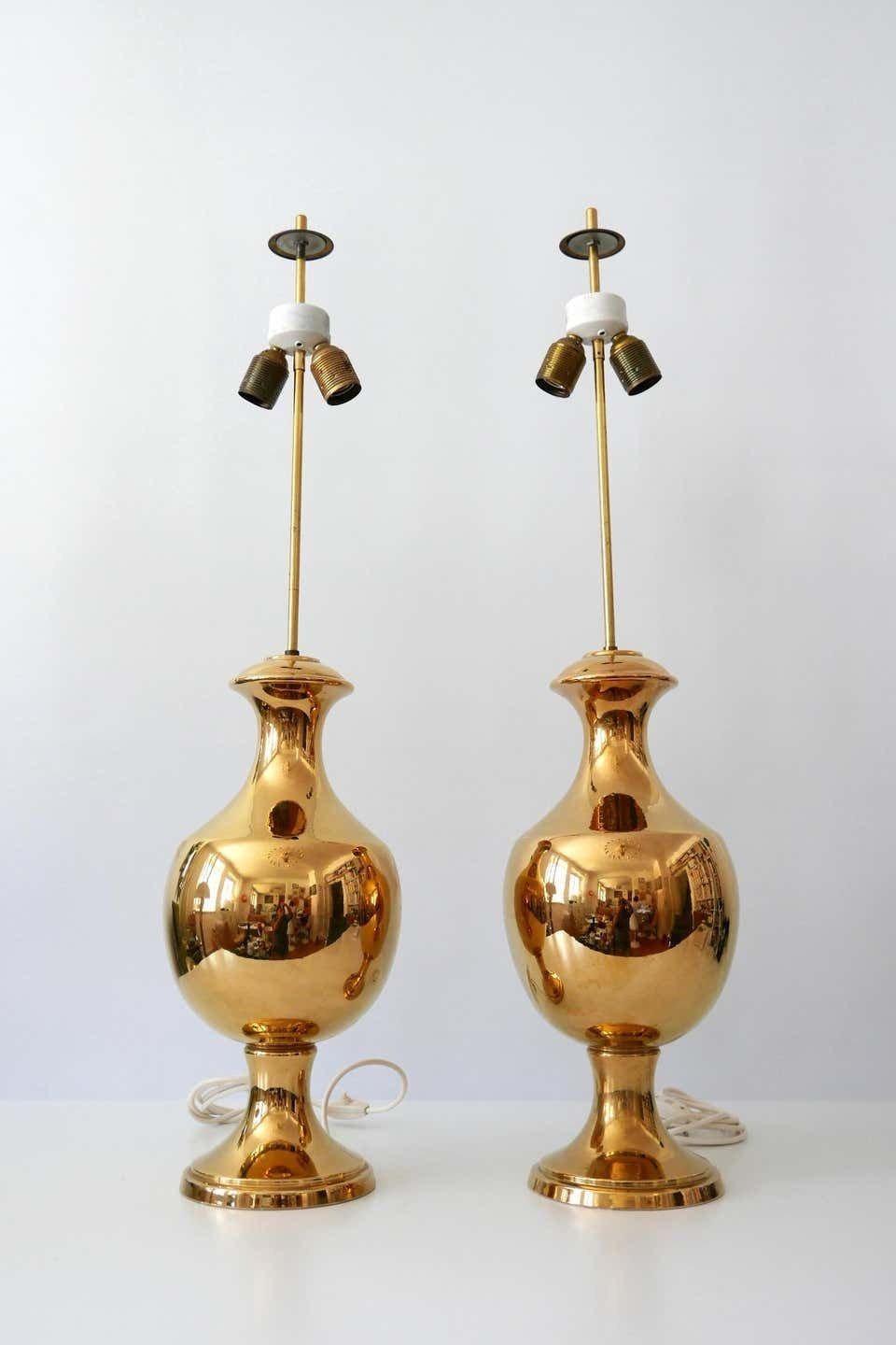 Set Of Two Huge Gold Glazed Ceramic Table Lamps By Behreno Firenze 1960s Italy photo furniture