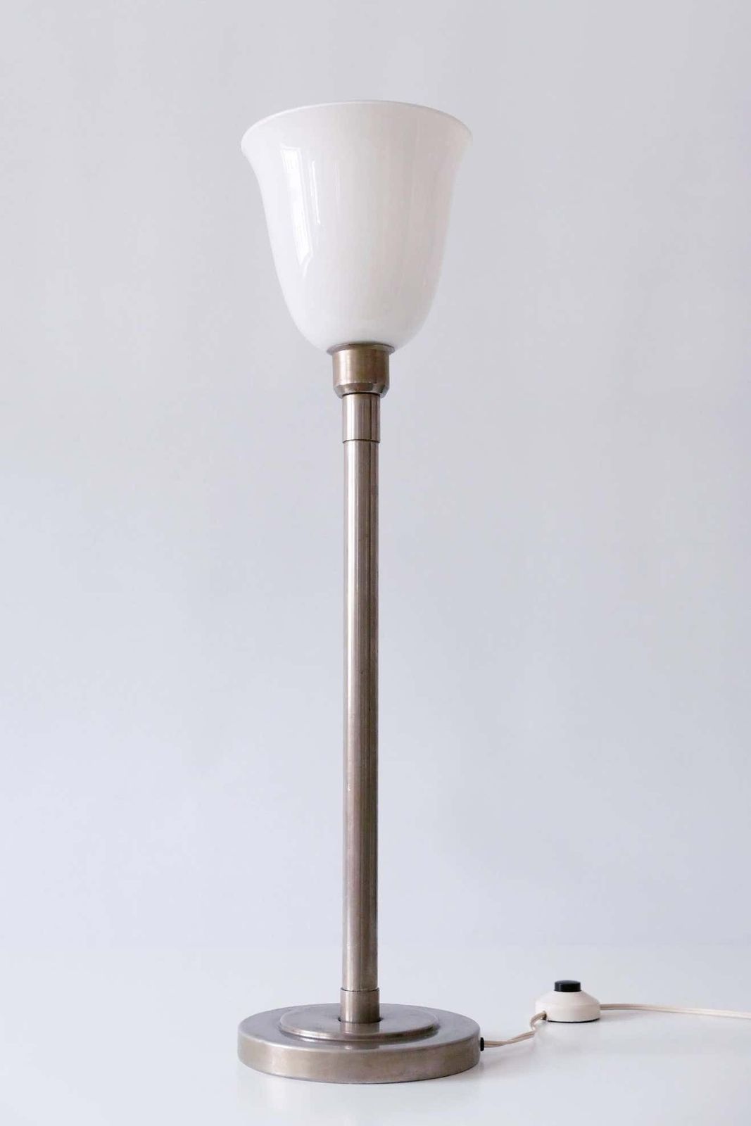 Lighting Elegant Art Deco Bauhaus Nickel Plated Brass Table Lamp Or Floor Light, 1930s photo