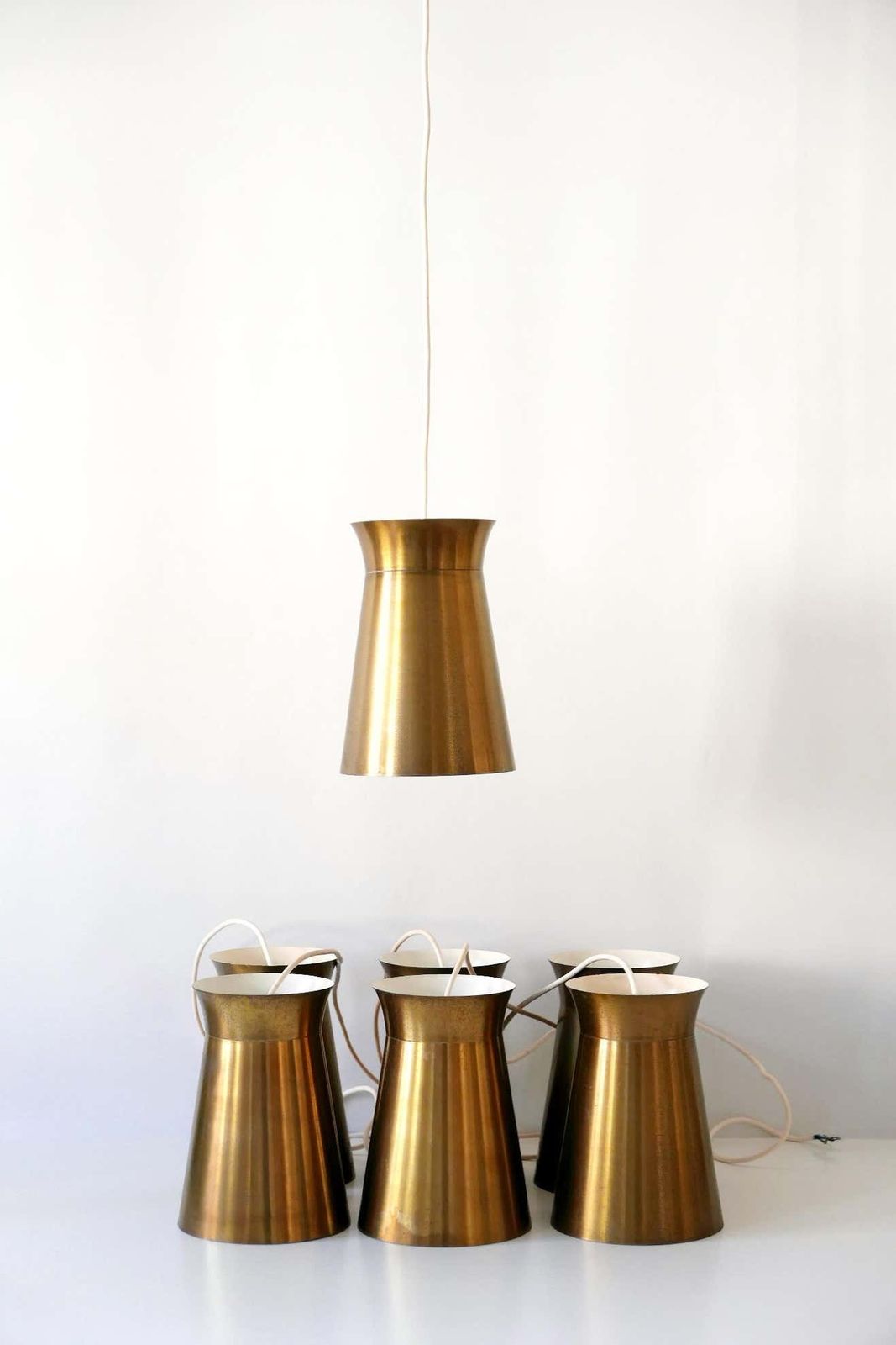 photo furniture Elegant Mid Century Modern Brass Pendant Lamps Or Hanging Lights, 1950s, Germany