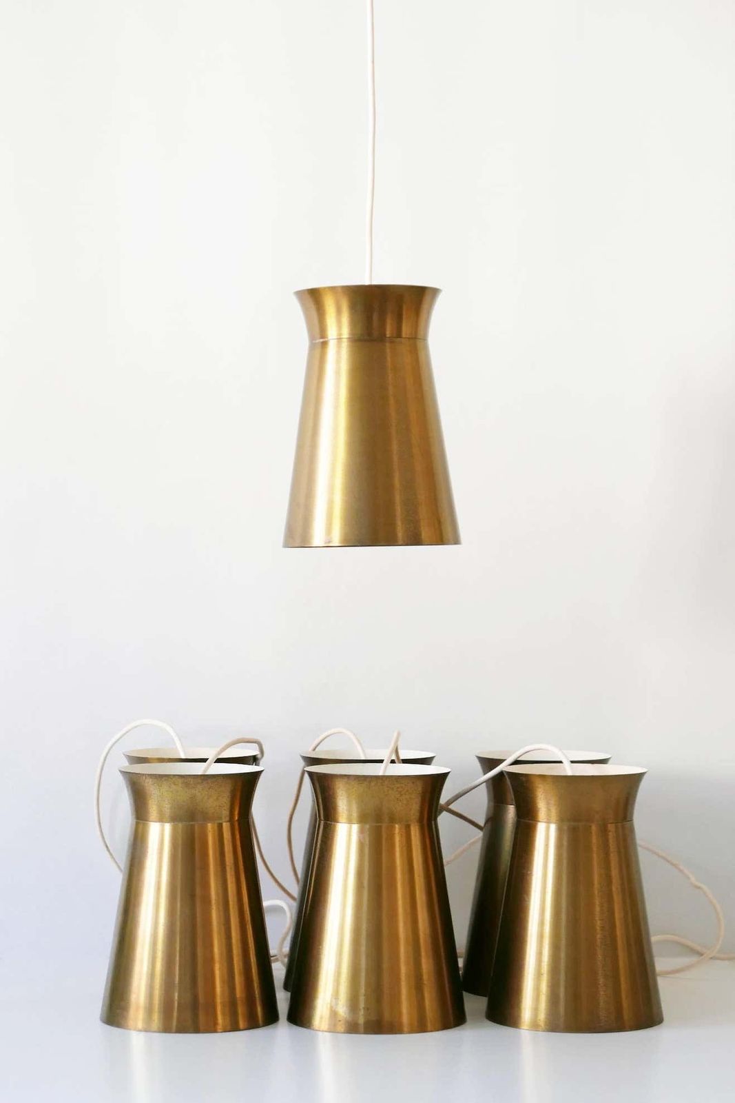1134.0 Elegant Mid Century Modern Brass Pendant Lamps Or Hanging Lights, 1950s, Germany photo