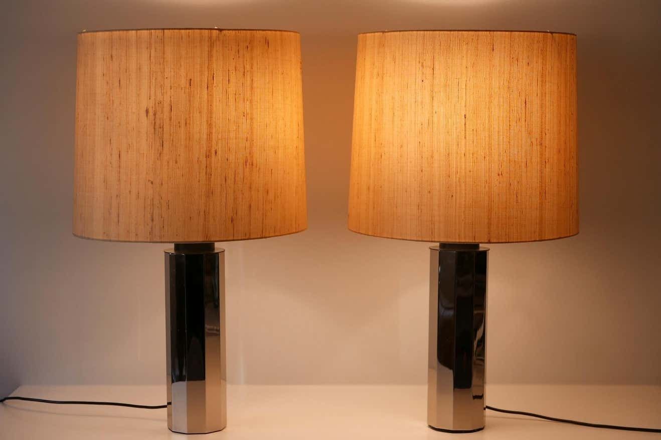 Set Of Two Huge, 5 Flamed Midcentury Decagonal Chrome Table Lamps 1960s, Germany photo Lighting