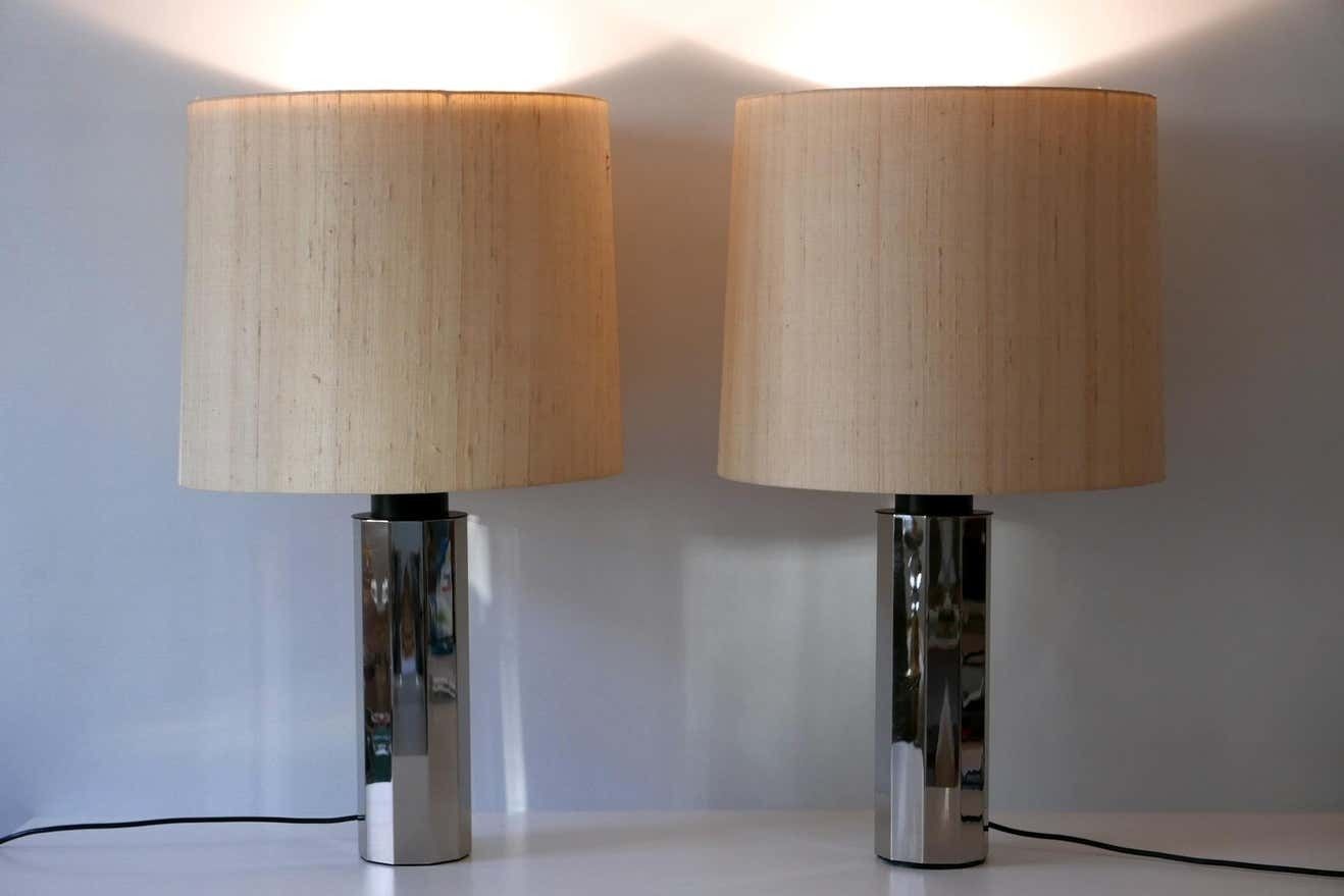 photo for sale Set Of Two Huge, 5 Flamed Midcentury Decagonal Chrome Table Lamps 1960s, Germany