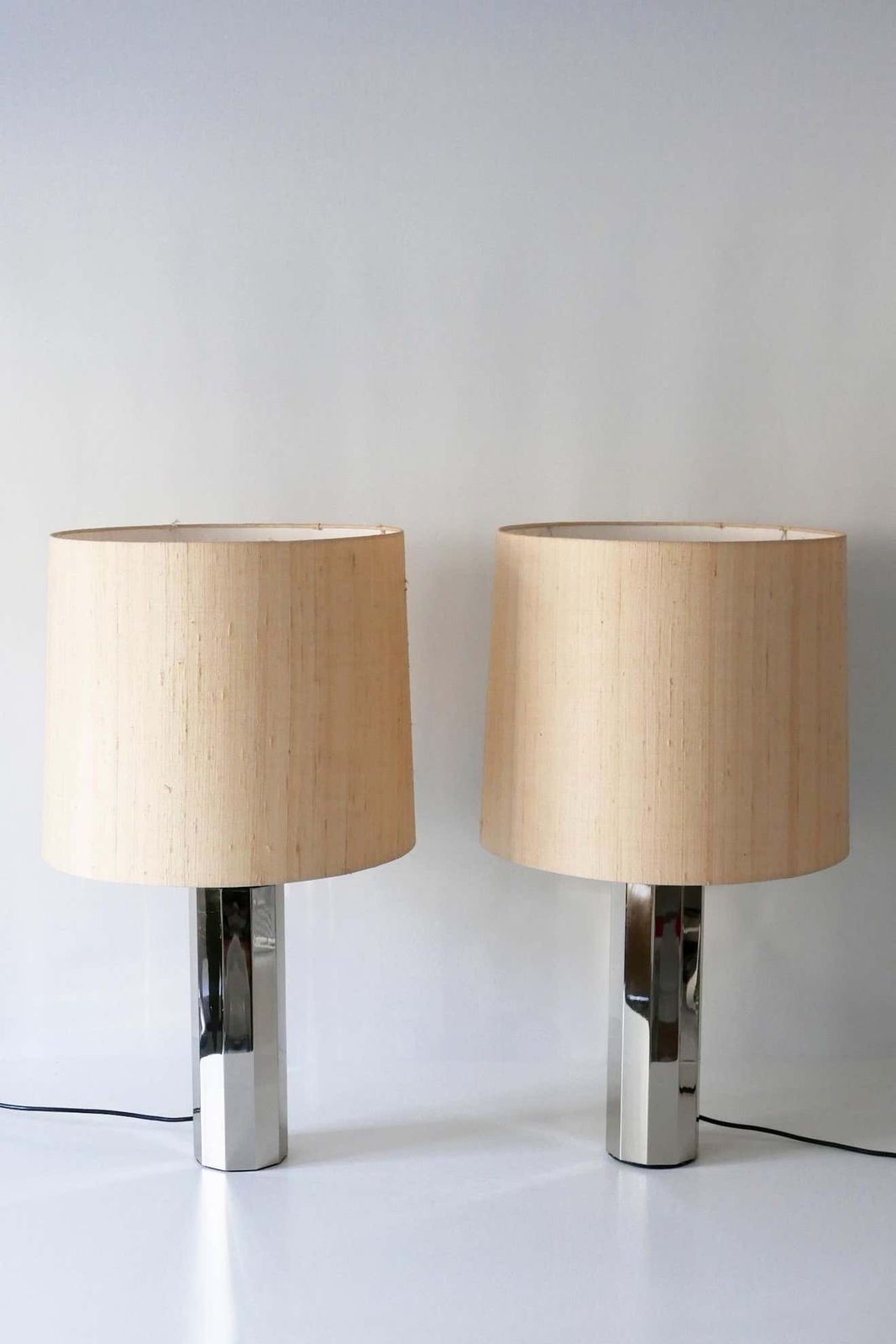 Lighting Set Of Two Huge, 5 Flamed Midcentury Decagonal Chrome Table Lamps 1960s, Germany photo