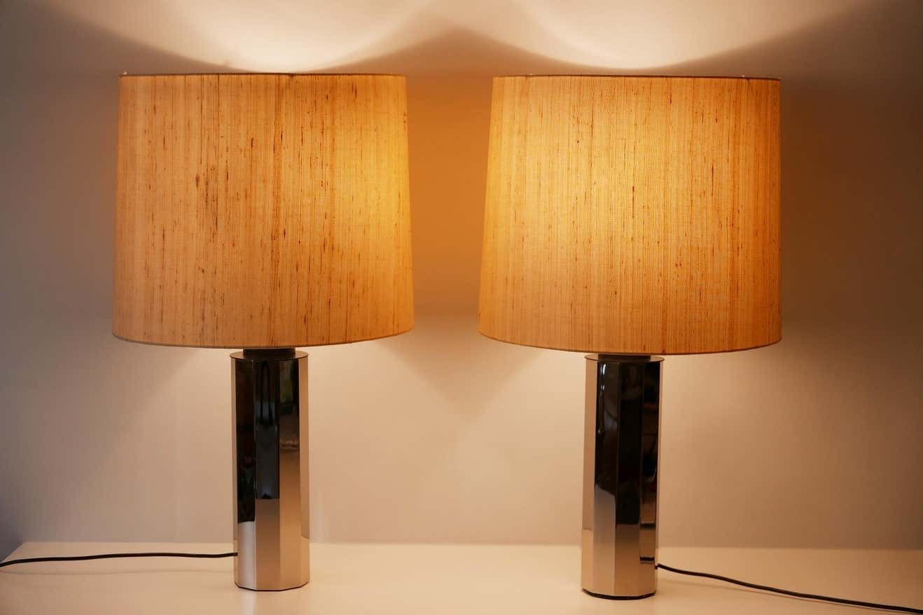 photo buy Set Of Two Huge, 5 Flamed Midcentury Decagonal Chrome Table Lamps 1960s, Germany