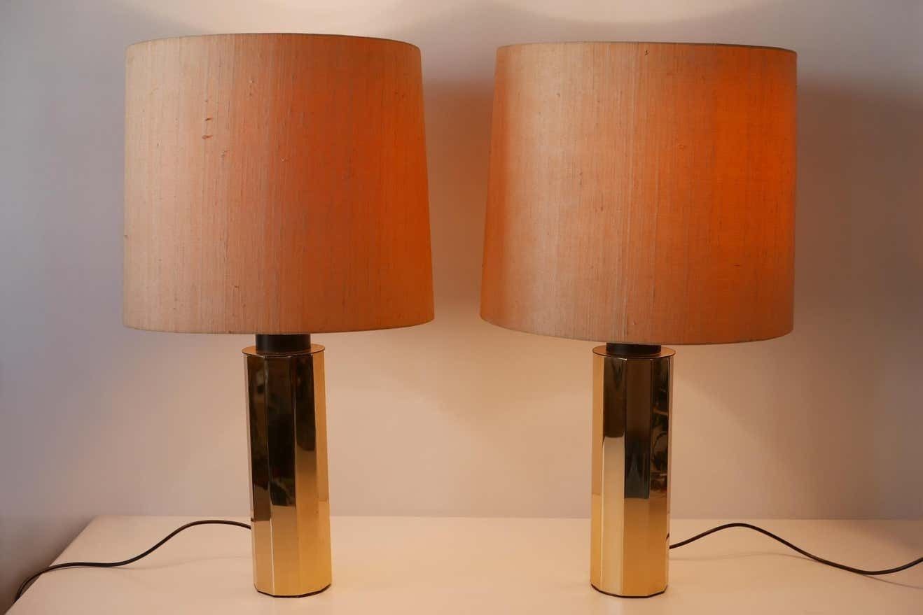 Set Of Two Huge, 5 Flamed Midcentury Decagonal Brass Table Lamps, 1960s, Germany photo 4084.0