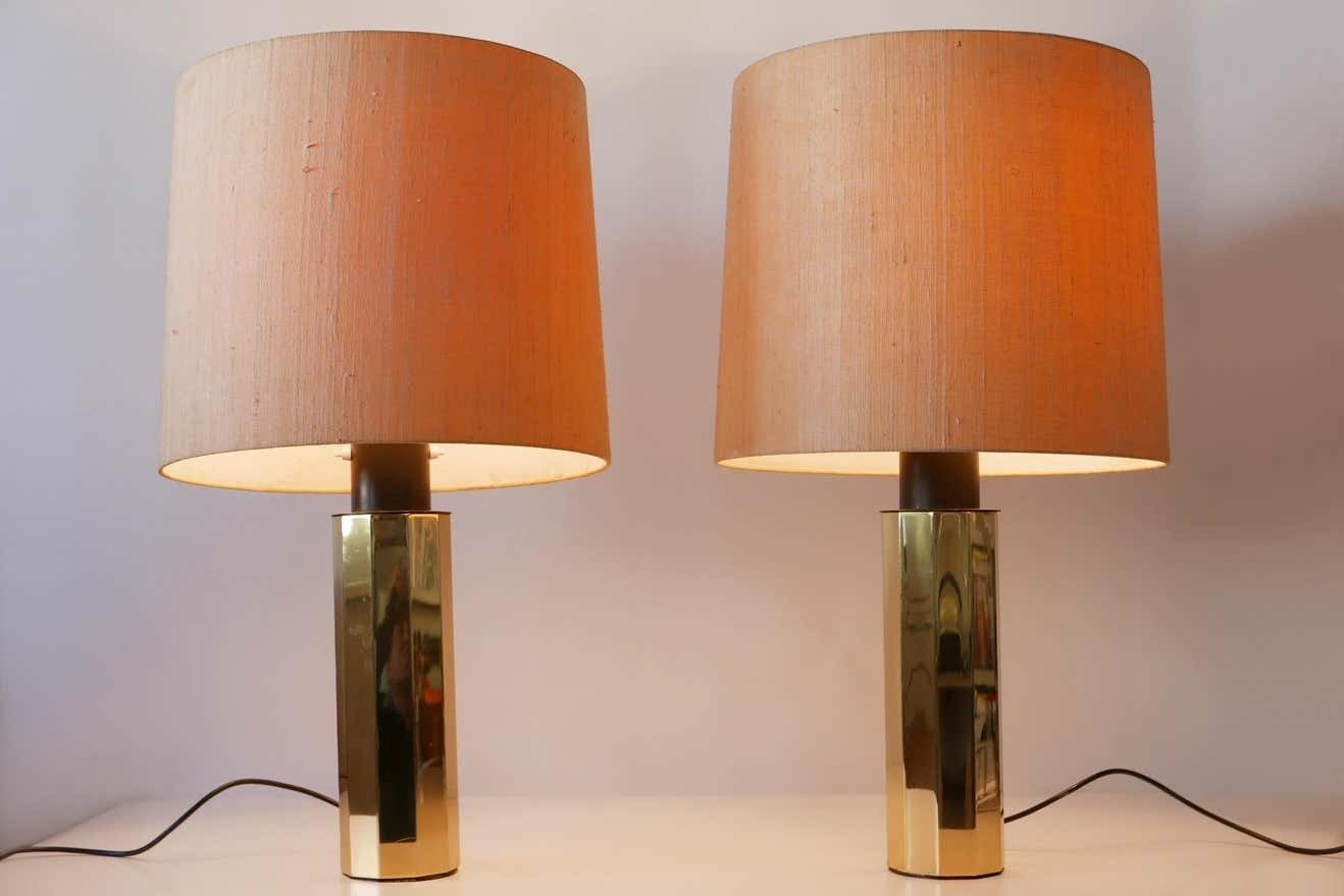 Set Of Two Huge, 5 Flamed Midcentury Decagonal Brass Table Lamps, 1960s, Germany photo buy