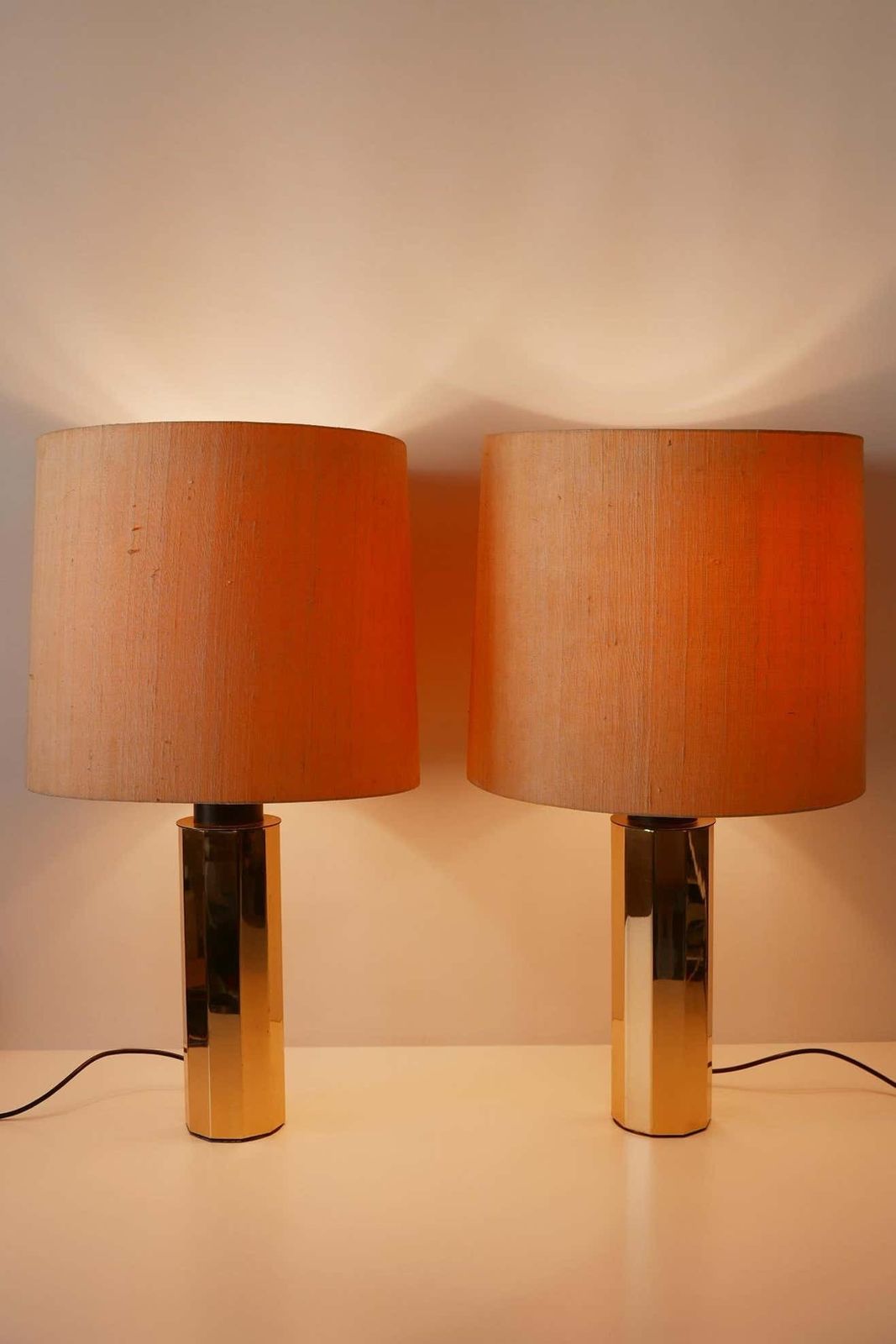 photo furniture Set Of Two Huge, 5 Flamed Midcentury Decagonal Brass Table Lamps, 1960s, Germany