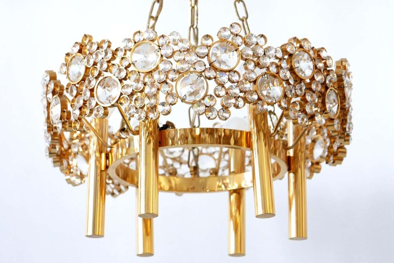Gilt Brass Facet Cut Crystal Glass Chandelier ''Jewel'' By Palwa, 1970s, Germany photo buy