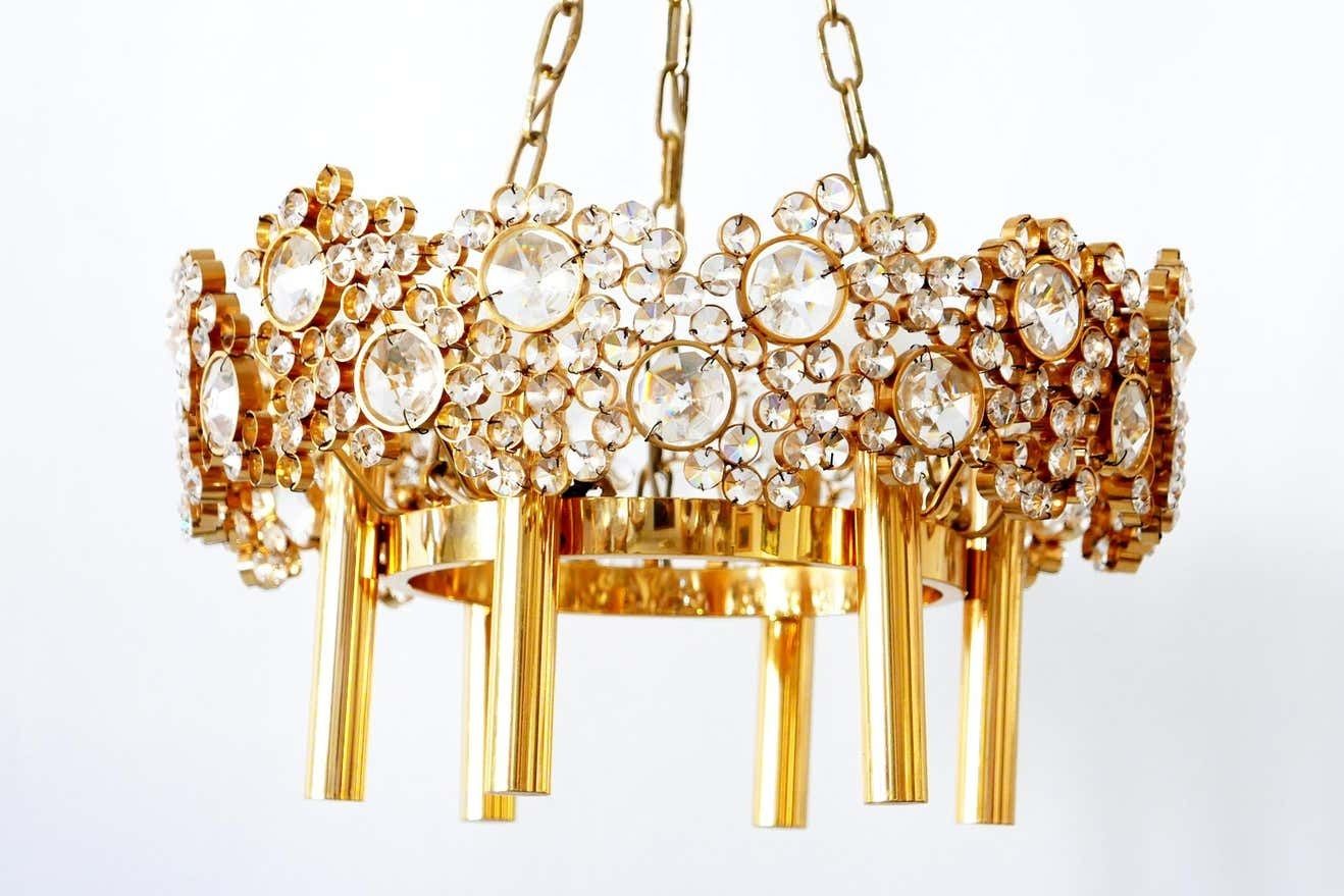 photo furniture Gilt Brass Facet Cut Crystal Glass Chandelier ''Jewel'' By Palwa, 1970s, Germany