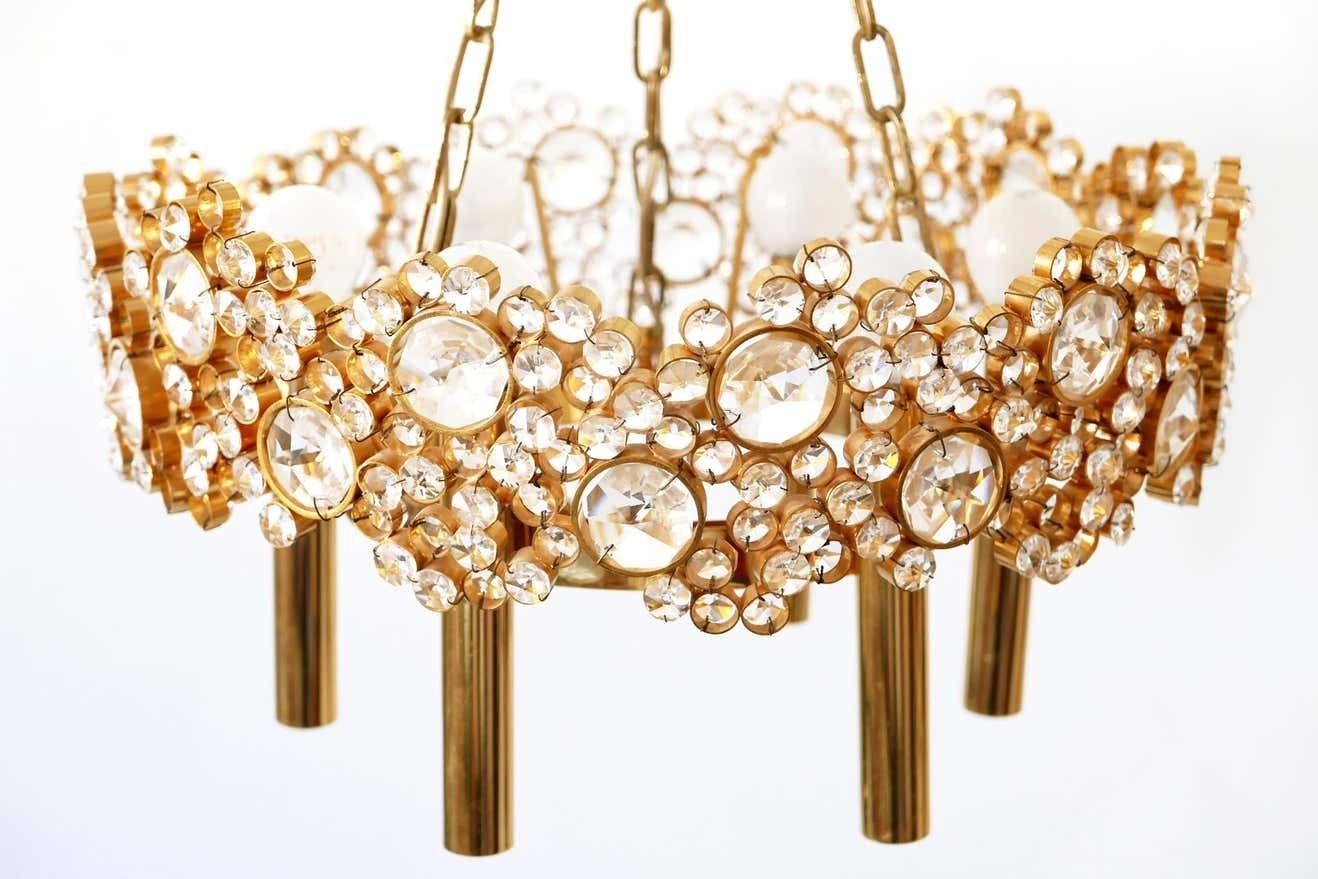 Lighting Gilt Brass Facet Cut Crystal Glass Chandelier ''Jewel'' By Palwa, 1970s, Germany photo