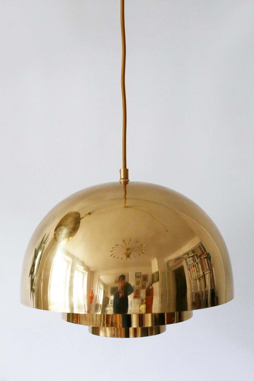 photo for sale Brass Pendant Lamp Dome By Vereinigte Werkstätten München In 1960s, Germany