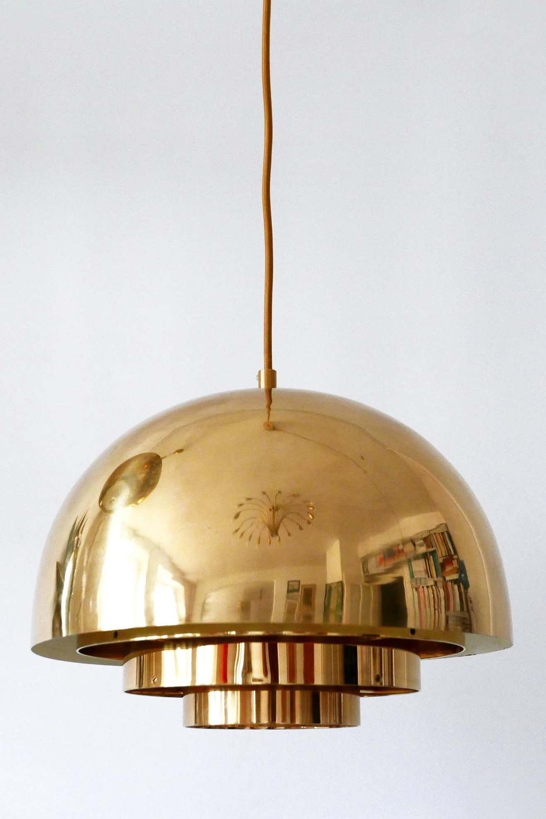 Lighting Brass Pendant Lamp Dome By Vereinigte Werkstätten München In 1960s, Germany photo