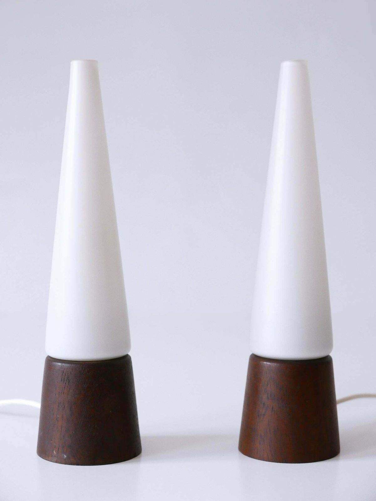 Set Of Two Mid Century Modern Opaline Glass & Teak Table Lamps Scandinavia 1960s photo 1634.0