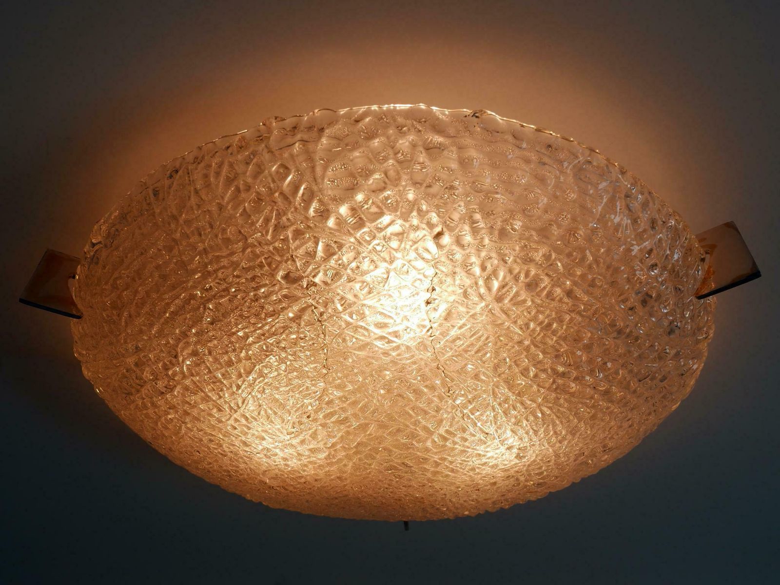 Rare Mid Century Modern Ice Glass Flush Mount Or Sconce By Kaiser Leuchten 1960s photo vinterior