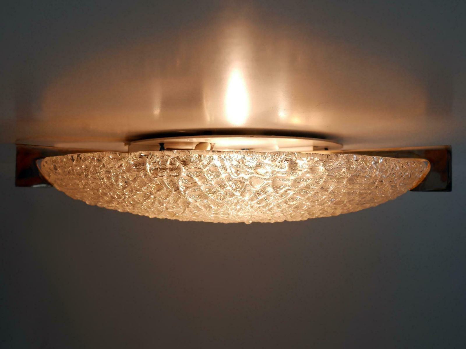 photo for sale Rare Mid Century Modern Ice Glass Flush Mount Or Sconce By Kaiser Leuchten 1960s