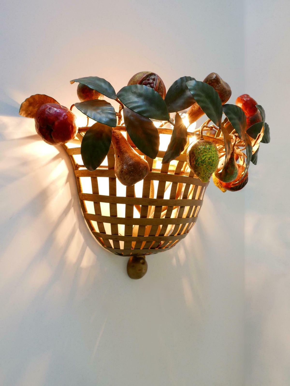Lovely Mid Century Modern Sconce Fruit Basket By Lucienne Monique Italy, 1960s photo vintage