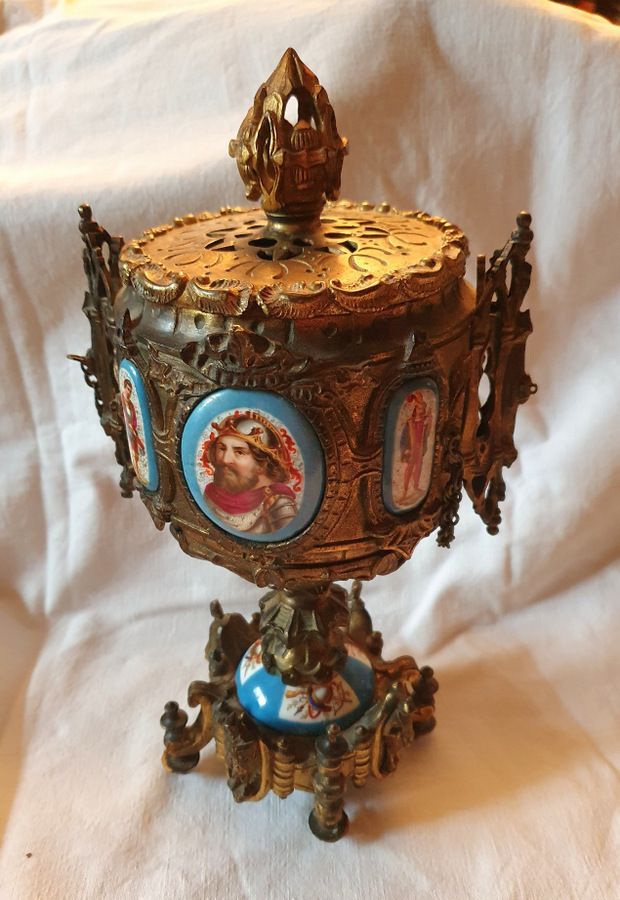Neo Gothic Covered Cup In Bronze With Sevres Porcelain Medallions Circa 1850