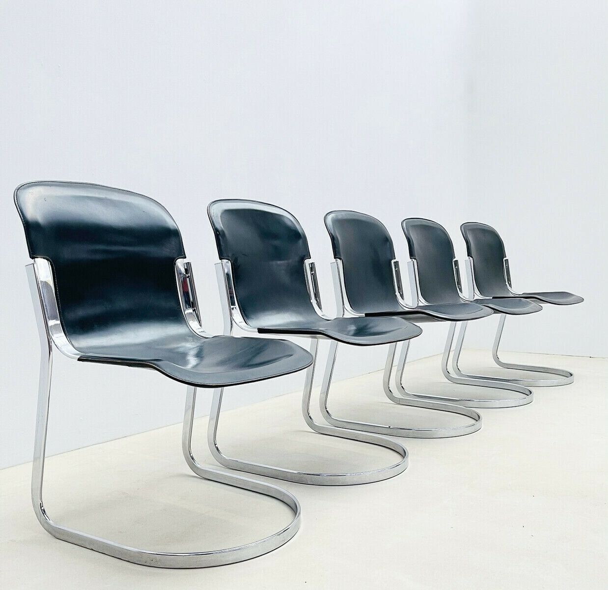 Set Of Six Dining Chairs By Willy Rizzo For Cidue In Leather & Steel photo furniture