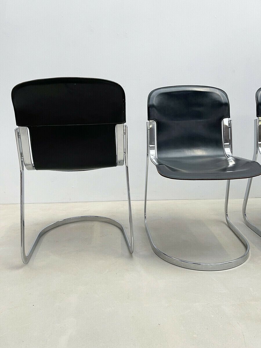 Set Of Six Dining Chairs By Willy Rizzo For Cidue In Leather & Steel photo Furniture