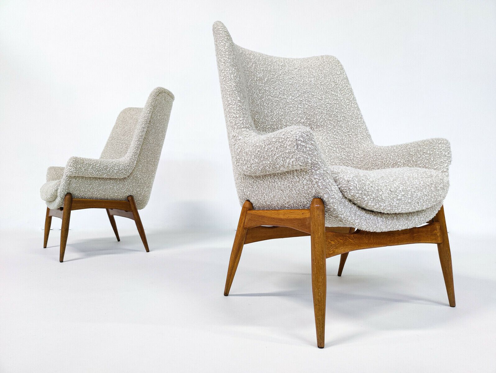 Pair Of Mid Century Modern Armchairs By Julia Gaubek In Beige Boucle photo for sale