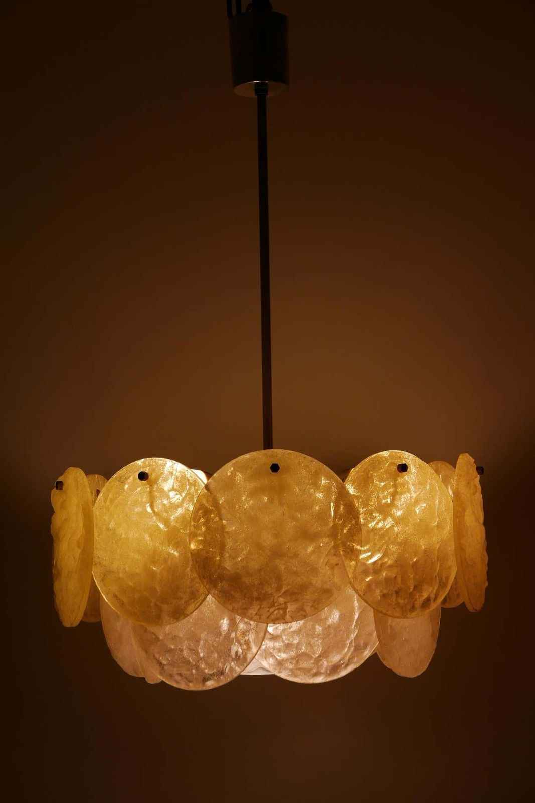Mid Century Modern Chandelier Or Pendant Lamp With Textured Acrylic Discs, 1960s photo vintage