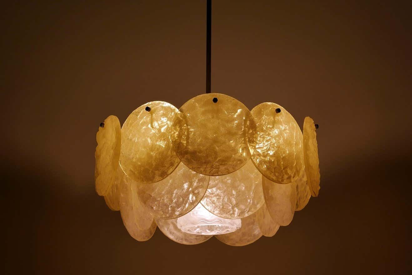 2042.0 Mid Century Modern Chandelier Or Pendant Lamp With Textured Acrylic Discs, 1960s photo