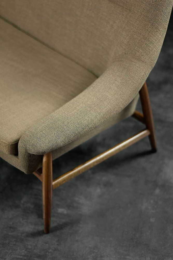 Mid Century Scandinavian Modern Two Seater Sofa In Brown Fabric From Ikea, 1961 photo vinterior