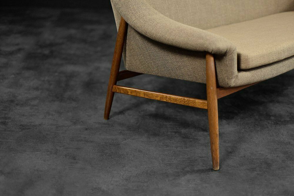 photo vintage Mid Century Scandinavian Modern Two Seater Sofa In Brown Fabric From Ikea, 1961