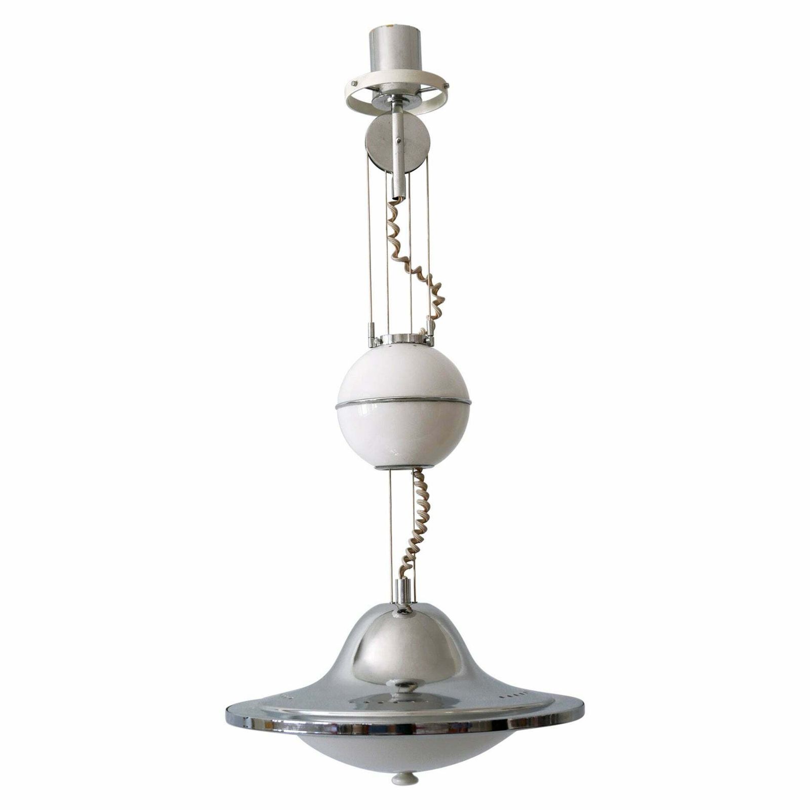 Rare And Large Mid Century Modern Counterweight Pendant Lamp Ufo Italy 1960s