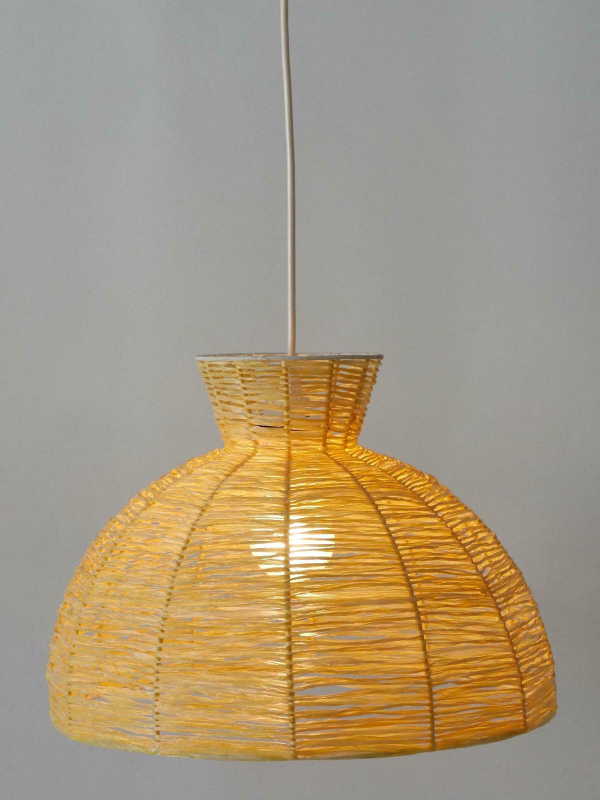 Mid Century Modern Raffia Bast Pendant Lamp Or Hanging Light Germany 1970s photo furniture