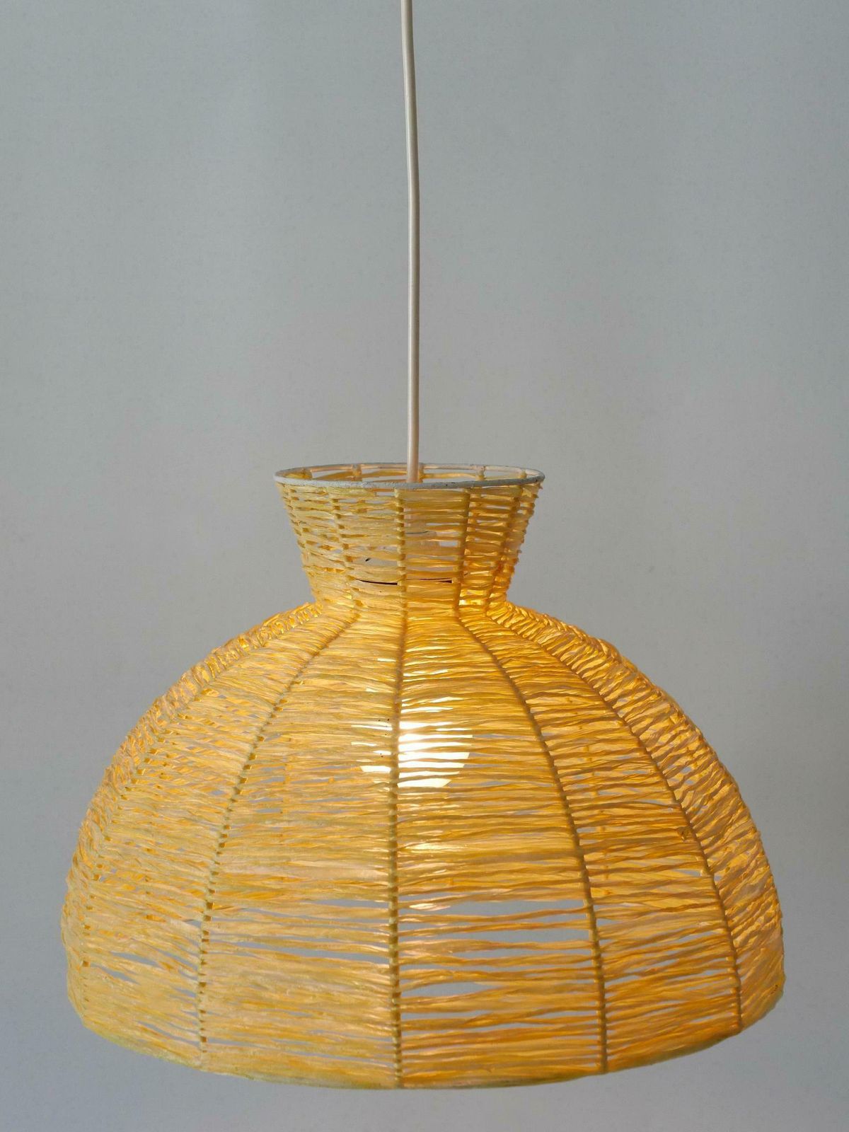 Mid Century Modern Raffia Bast Pendant Lamp Or Hanging Light Germany 1970s photo vintage