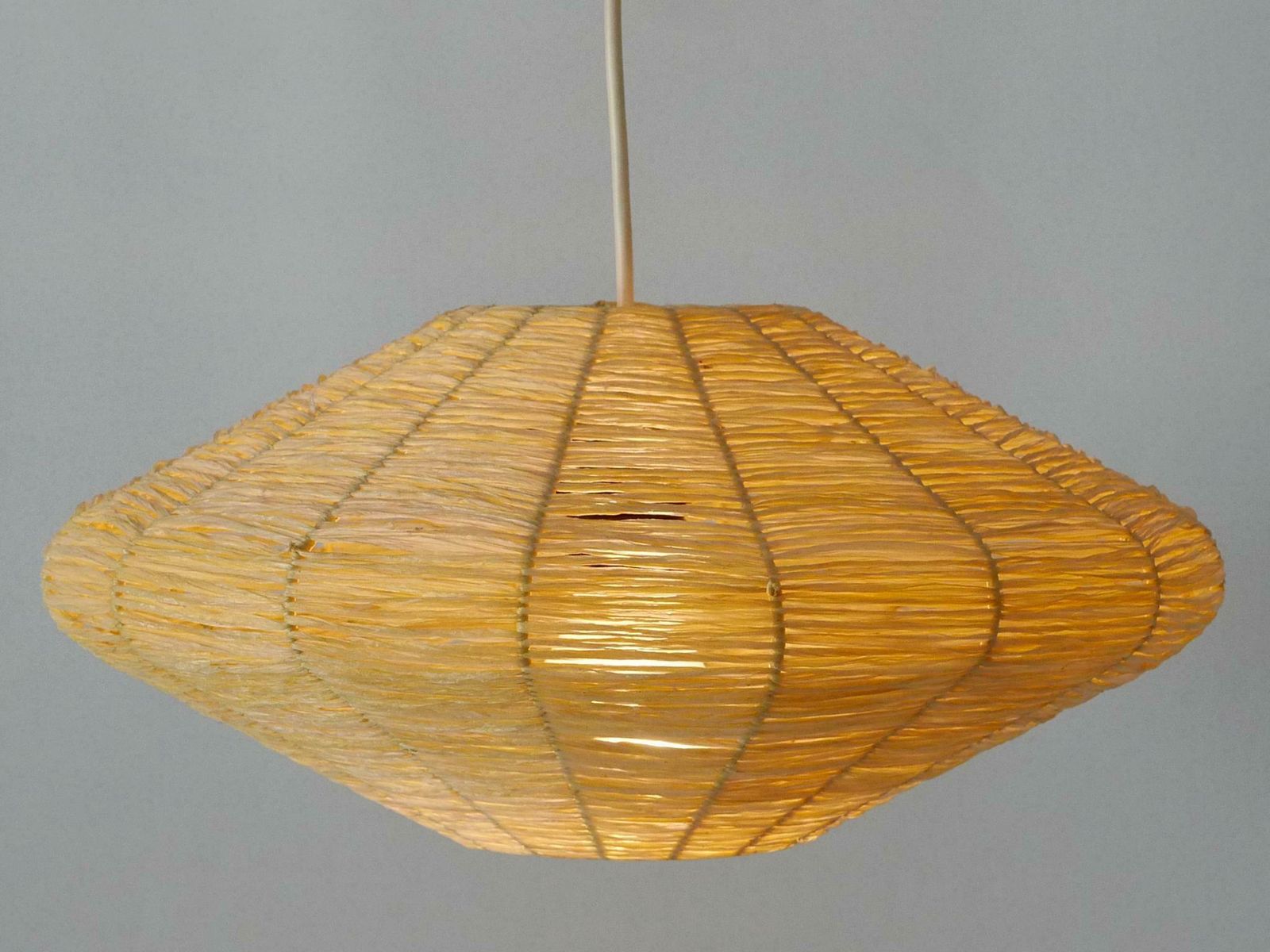 photo for sale Rare Mid Century Modern Raffia Bast Pendant Lamp Or Hanging Light Germany 1970s