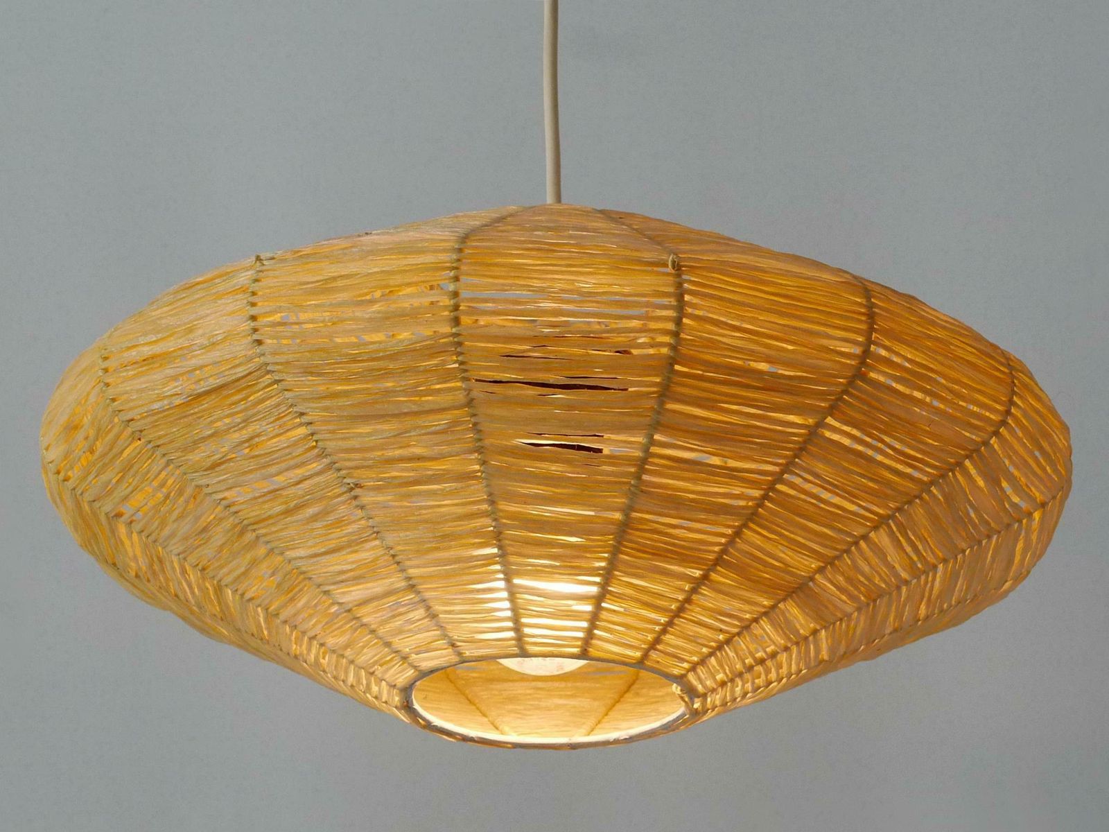 1089.0 Rare Mid Century Modern Raffia Bast Pendant Lamp Or Hanging Light Germany 1970s photo