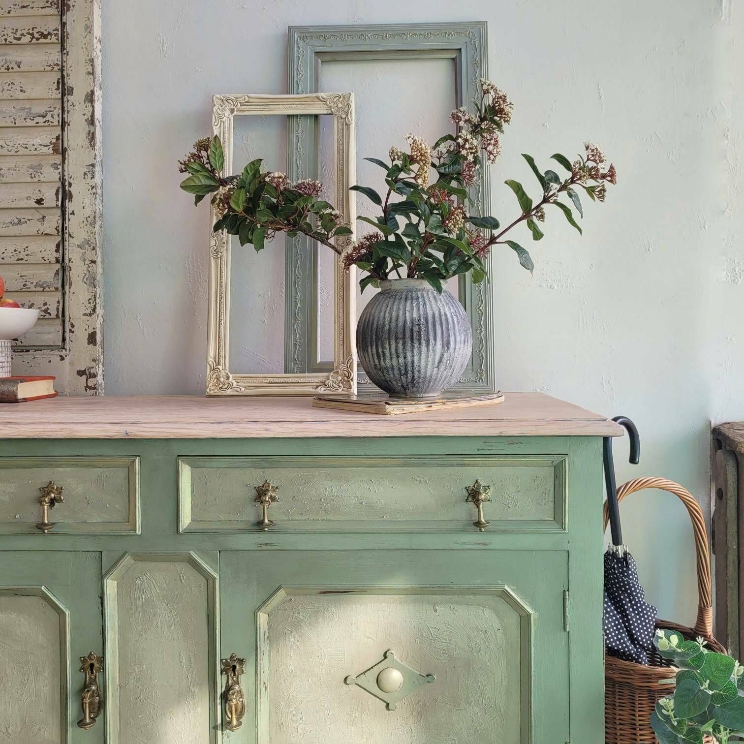 Commission Item   Sideboard Painted Green   Farmhouse Country Boho Style   Gold Accents   Hand Painted photo furniture