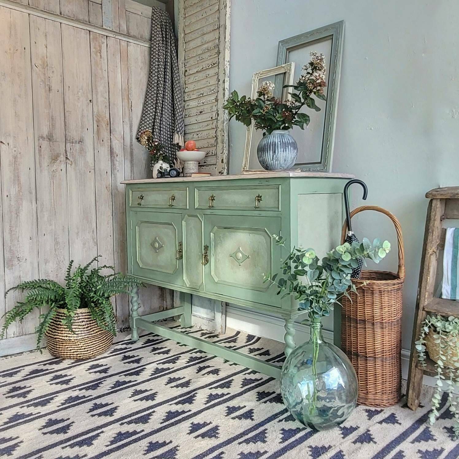 Commission Item   Sideboard Painted Green   Farmhouse Country Boho Style   Gold Accents   Hand Painted photo 1234.0