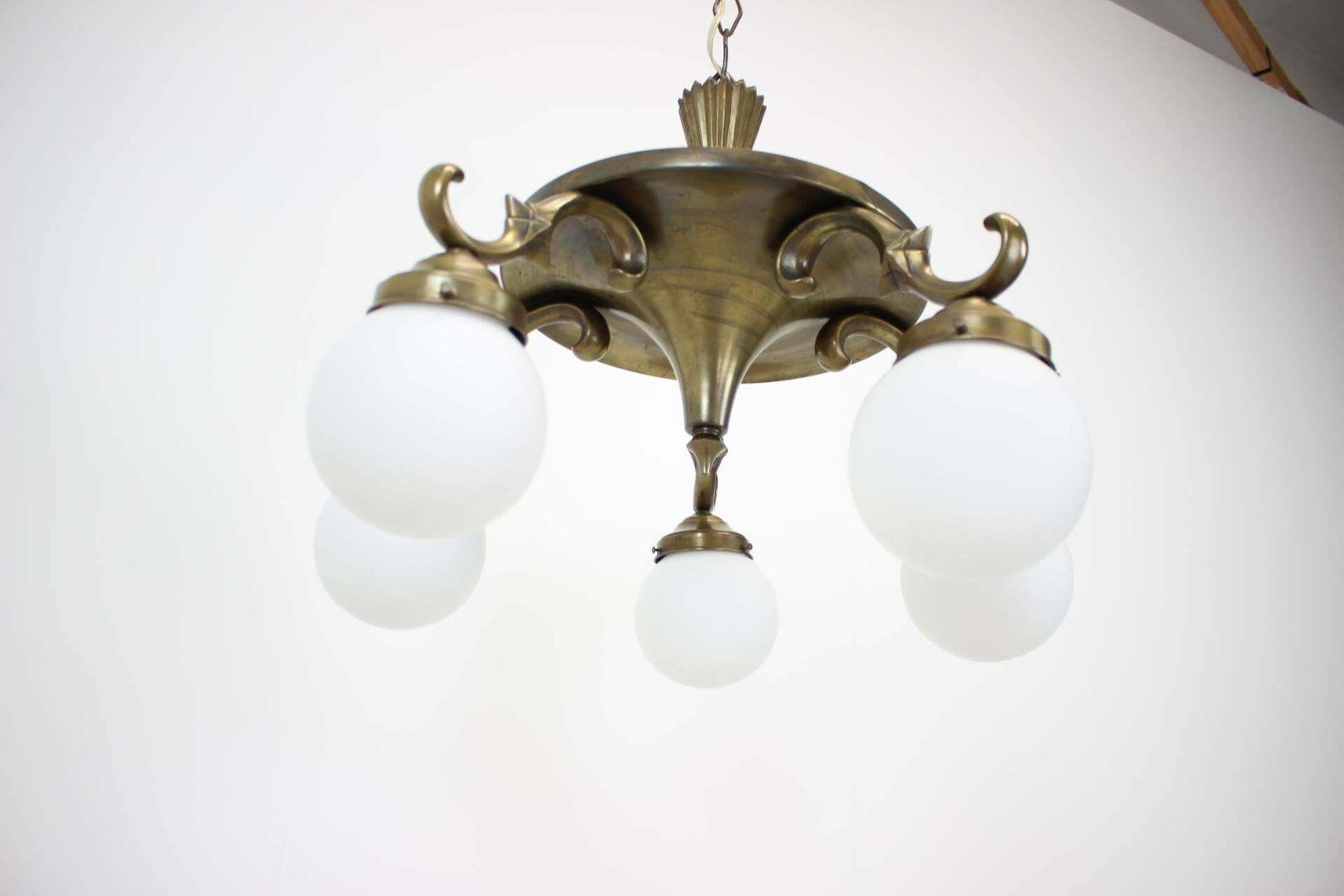 Art Deco Large 5 Flamming Chandelier, 1930s photo for sale