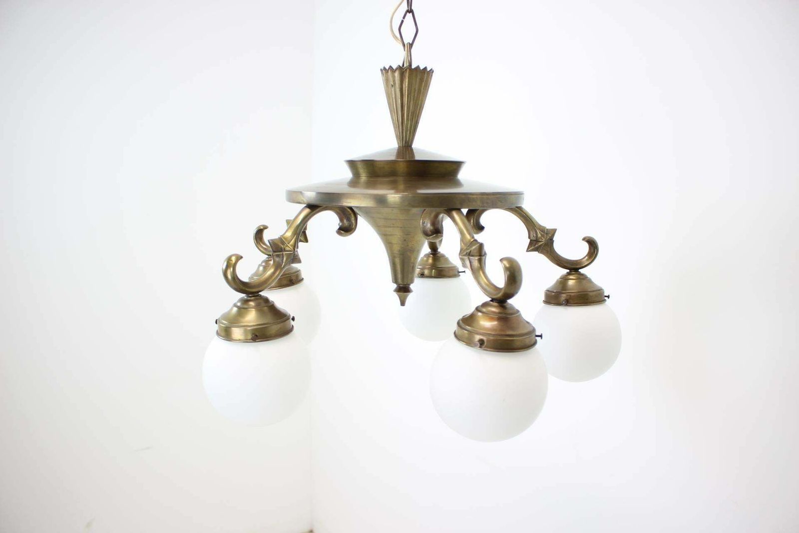 Art Deco Large 5 Flamming Chandelier, 1930s photo Lighting